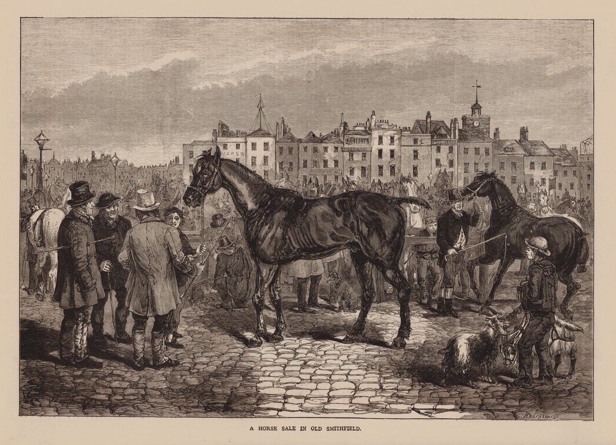 Una vendita di cavalli a Old Smithfield (incisione) da English School