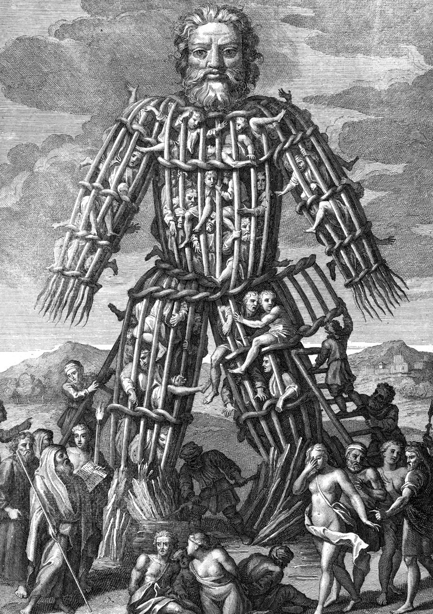 Un enorme colosso fatto di rami di salice, in cui gli uomini venivano bruciati vivi in onore degli dei, inciso da Cornelis Huyberts, illustrazione ai Commentari di Cesare tradotti in inglese da William Duncan da English School