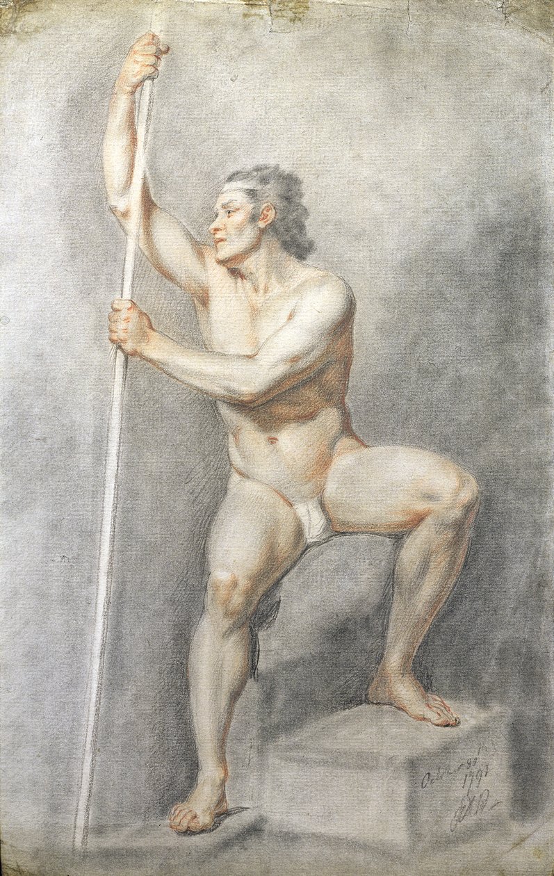 Nudo maschile con bastone, c.1770 da English School