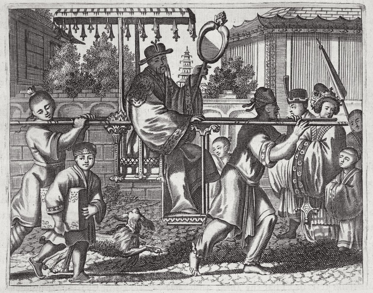 Un mandarino in una sedia a portantina, illustrazione da una descrizione delle ambasciate in Cina, 1690 da English School