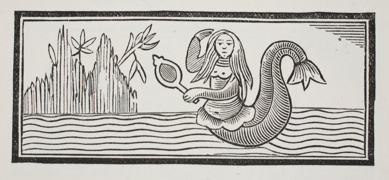 Una sirena, che presagisce distruzione ai marinai, illustrazione da Chap-books del XVIII secolo di John Ashton, pub. 1882 da English School