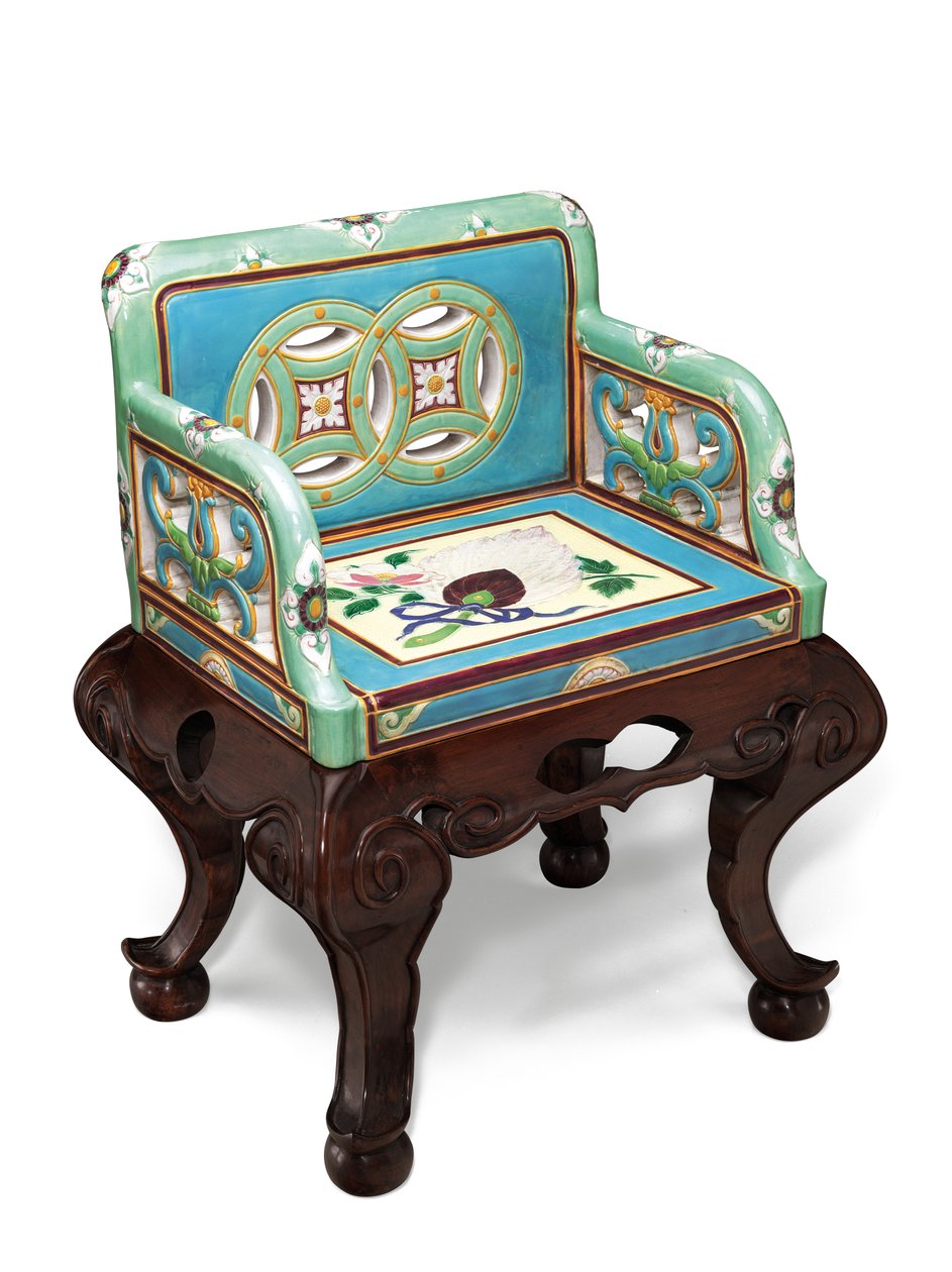 Poltrona in maiolica Minton del movimento estetico, turchese e verde acqua, c.1865 da English School