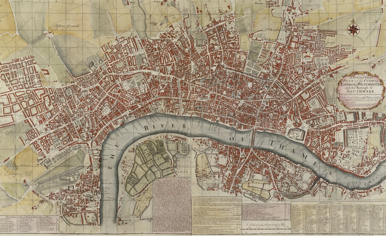 Un nuovo e preciso piano delle città di Londra e Westminster e del borgo di Southwark, 1725 da English School