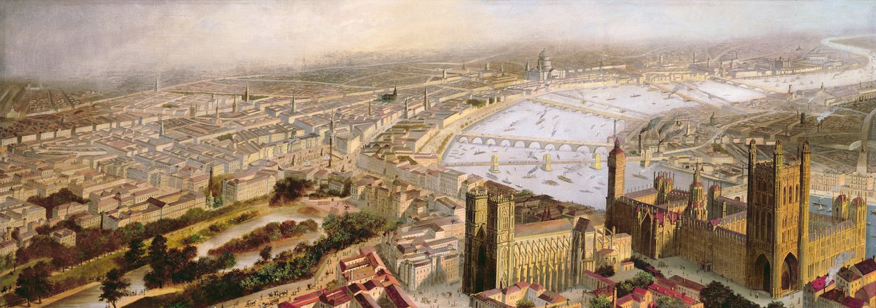 Vista panoramica di Londra da Westminster, c.1858 da English School