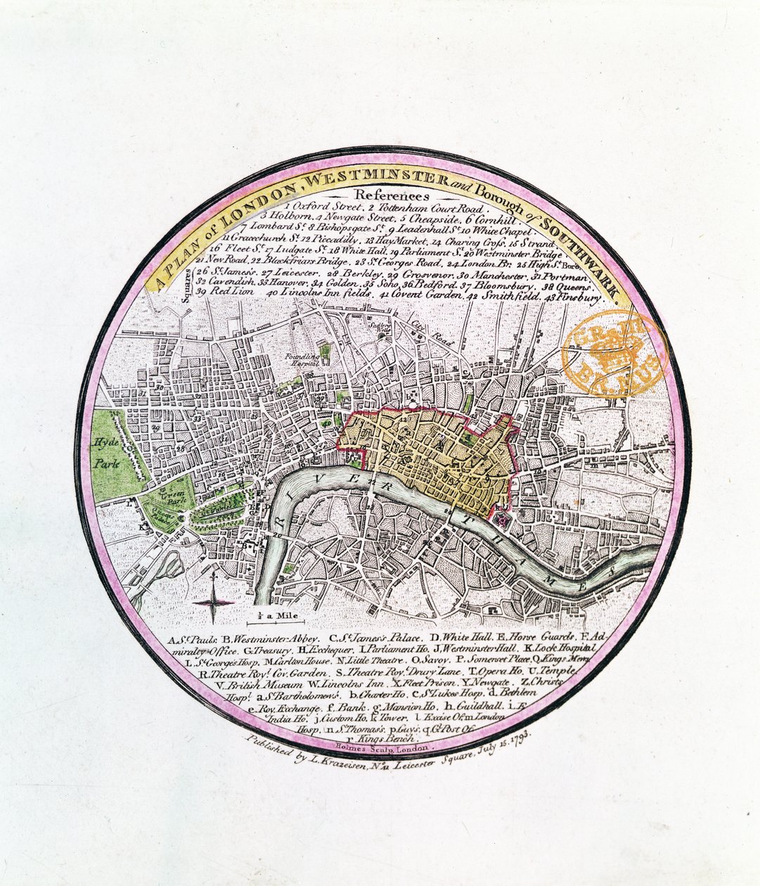 Piano di Londra, Westminster e Borough di Southwark, 1793 da English School
