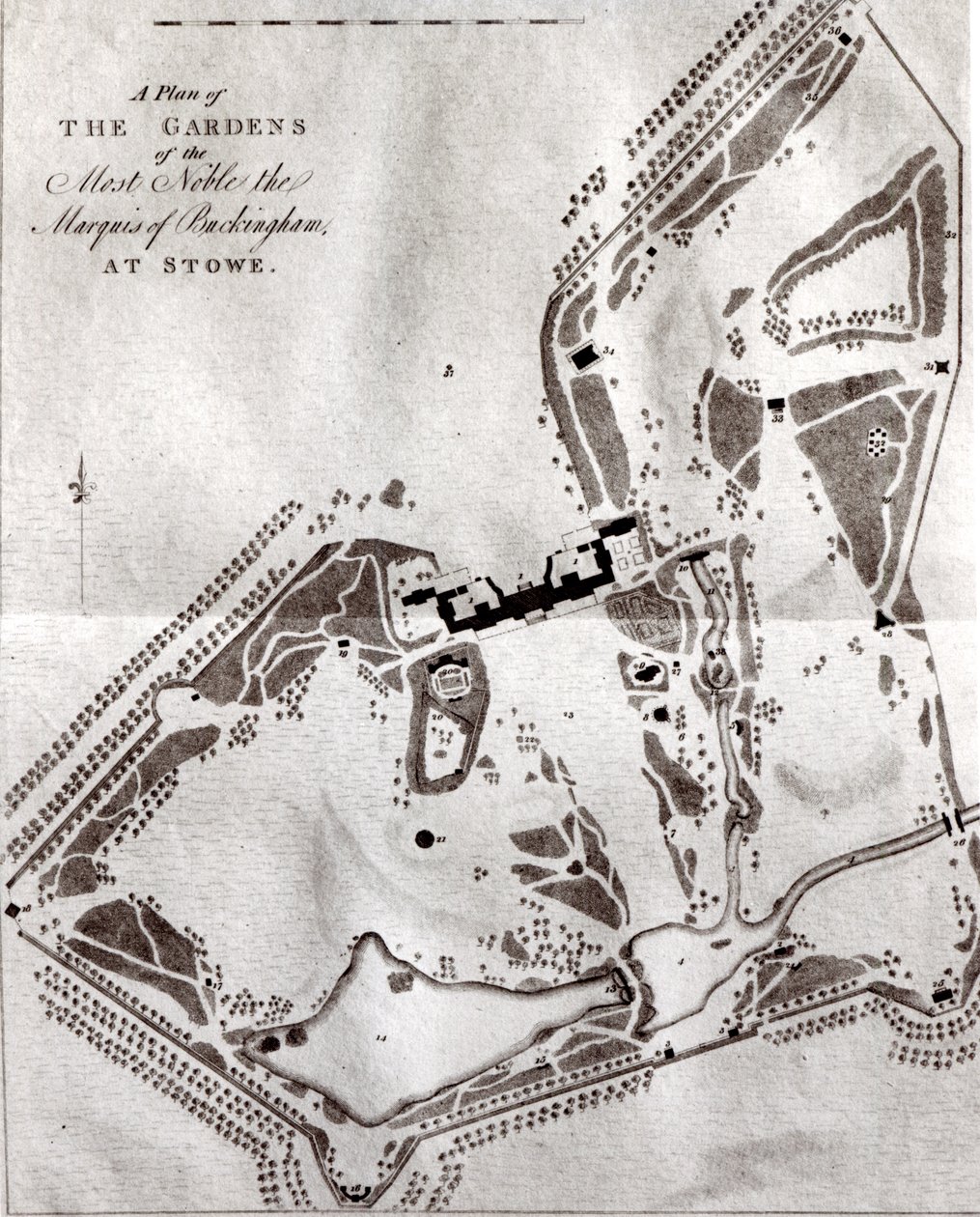 Piano dei Giardini del Nobilissimo Marchese di Buckingham a Stowe, dalla Guida per i Visitatori, pubblicata nel 1797 da English School