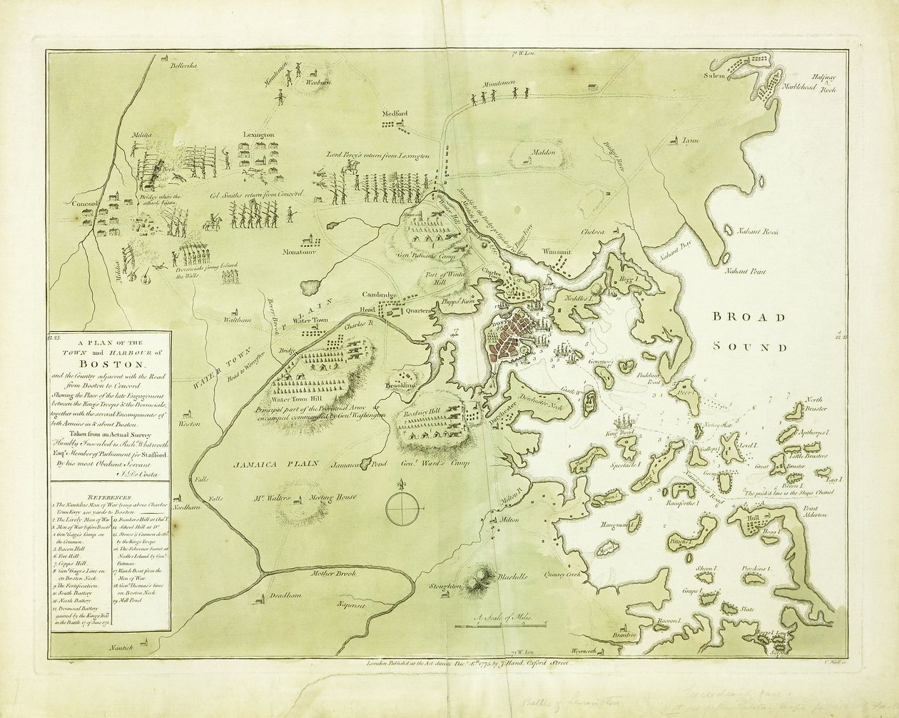 Piano della città e del porto di Boston e della zona circostante da English School