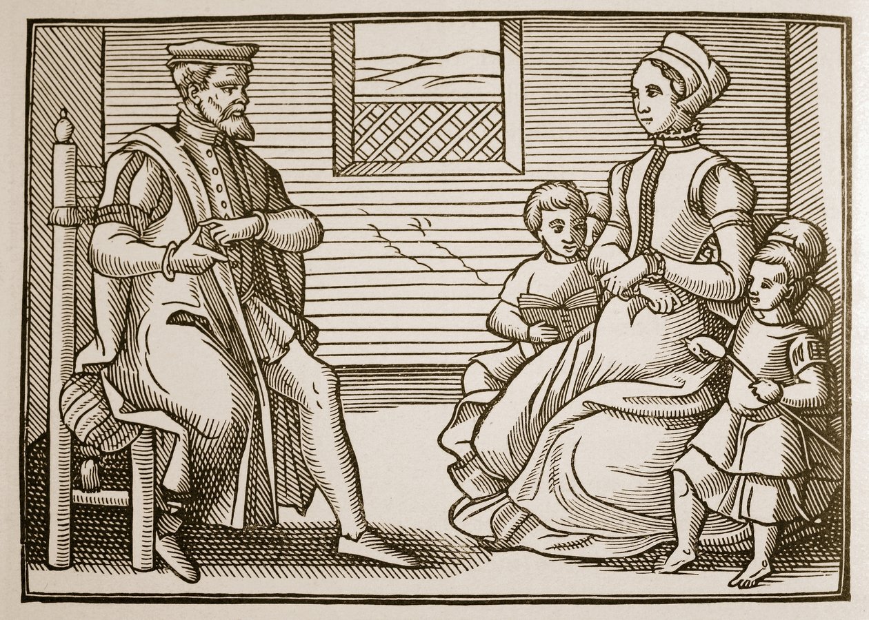 Una famiglia puritana, da Tenor of the Whole Psalms in Four Parts, 1563 da English School