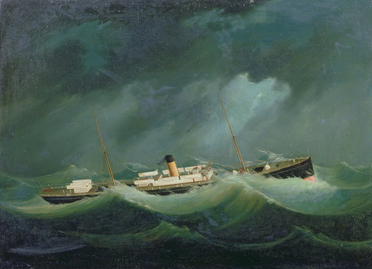 Una nave della linea Saville in tempesta, c.1870 da English School