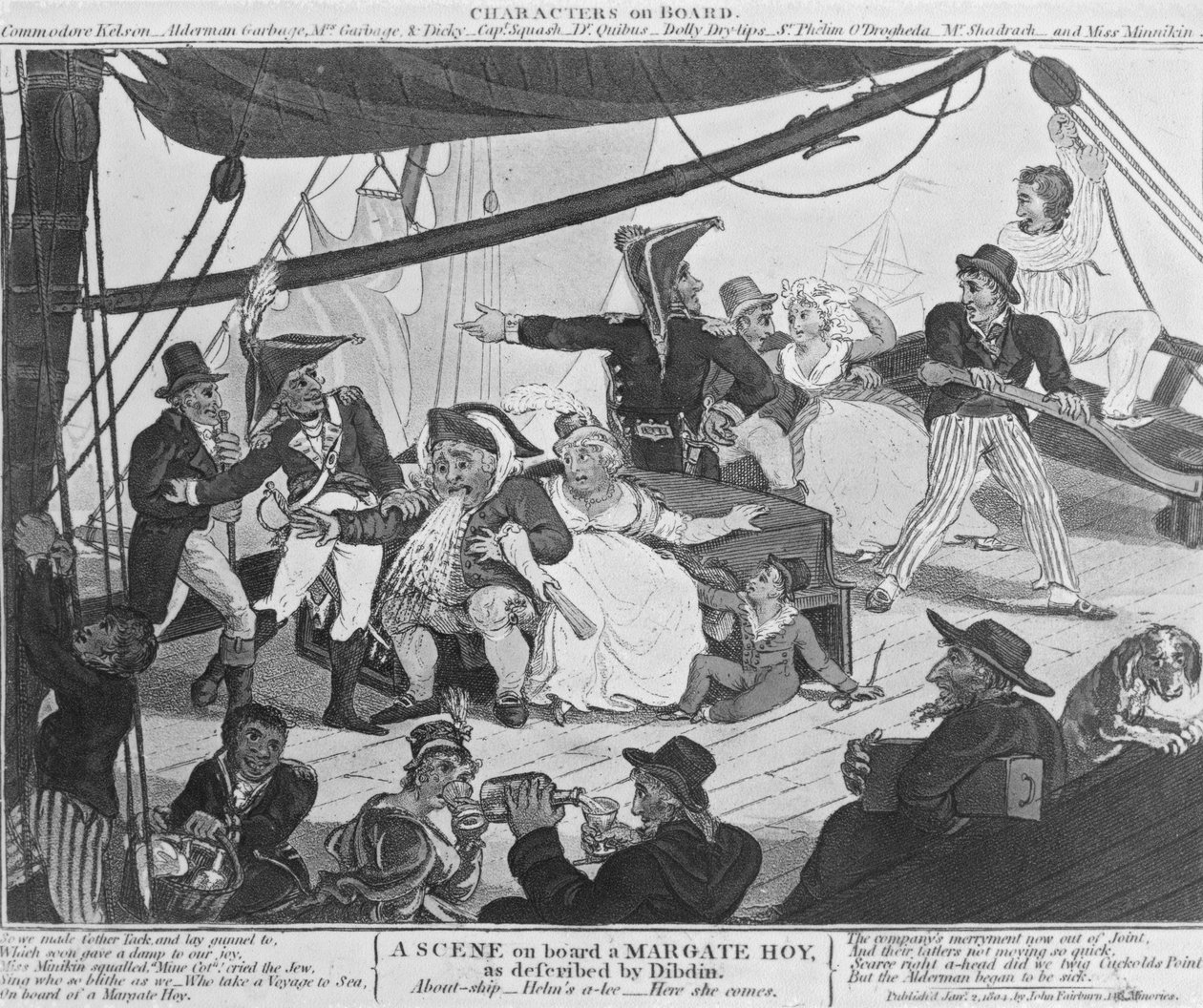 Una scena a bordo di una Margate Hoy, descritta da Dibdin, 1804 da English School