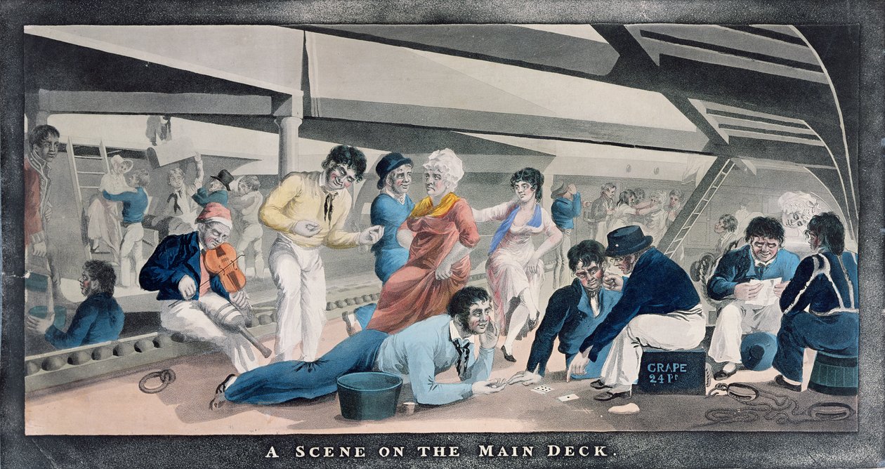 Una scena sul ponte principale, pubblicata da I.W. Laird, 1841 da English School