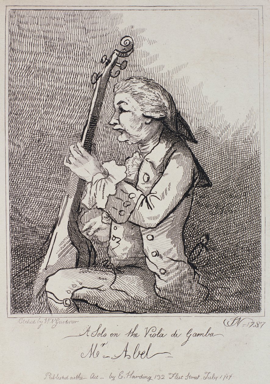Un assolo sulla viola da gamba, Carl Friedrich Abel (1723-87) inciso da William Nelson Gardiner (1766-1814) 1787 da English School