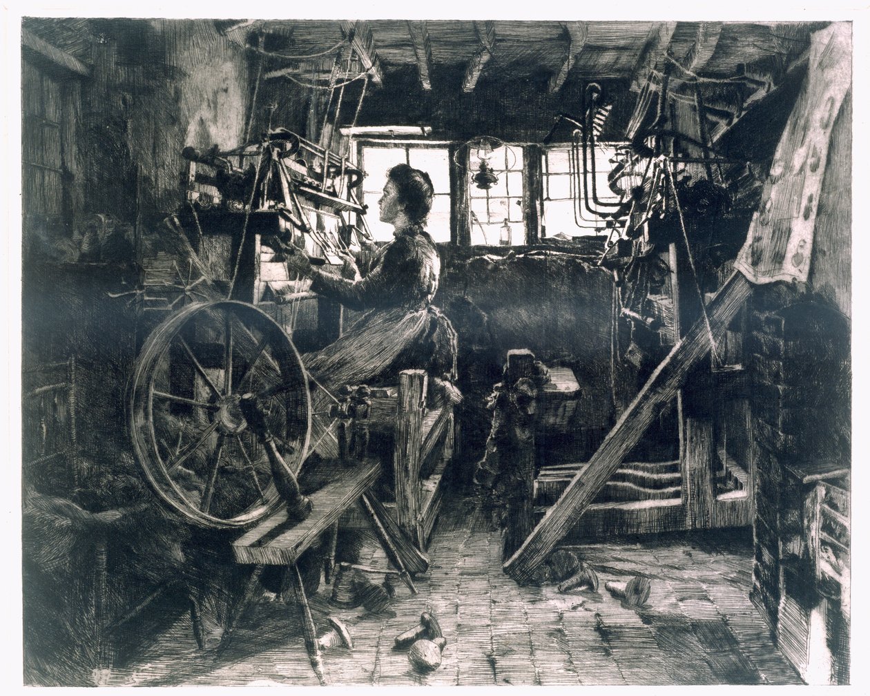 Un tipico loft di tessitori della prima rivoluzione industriale da English School