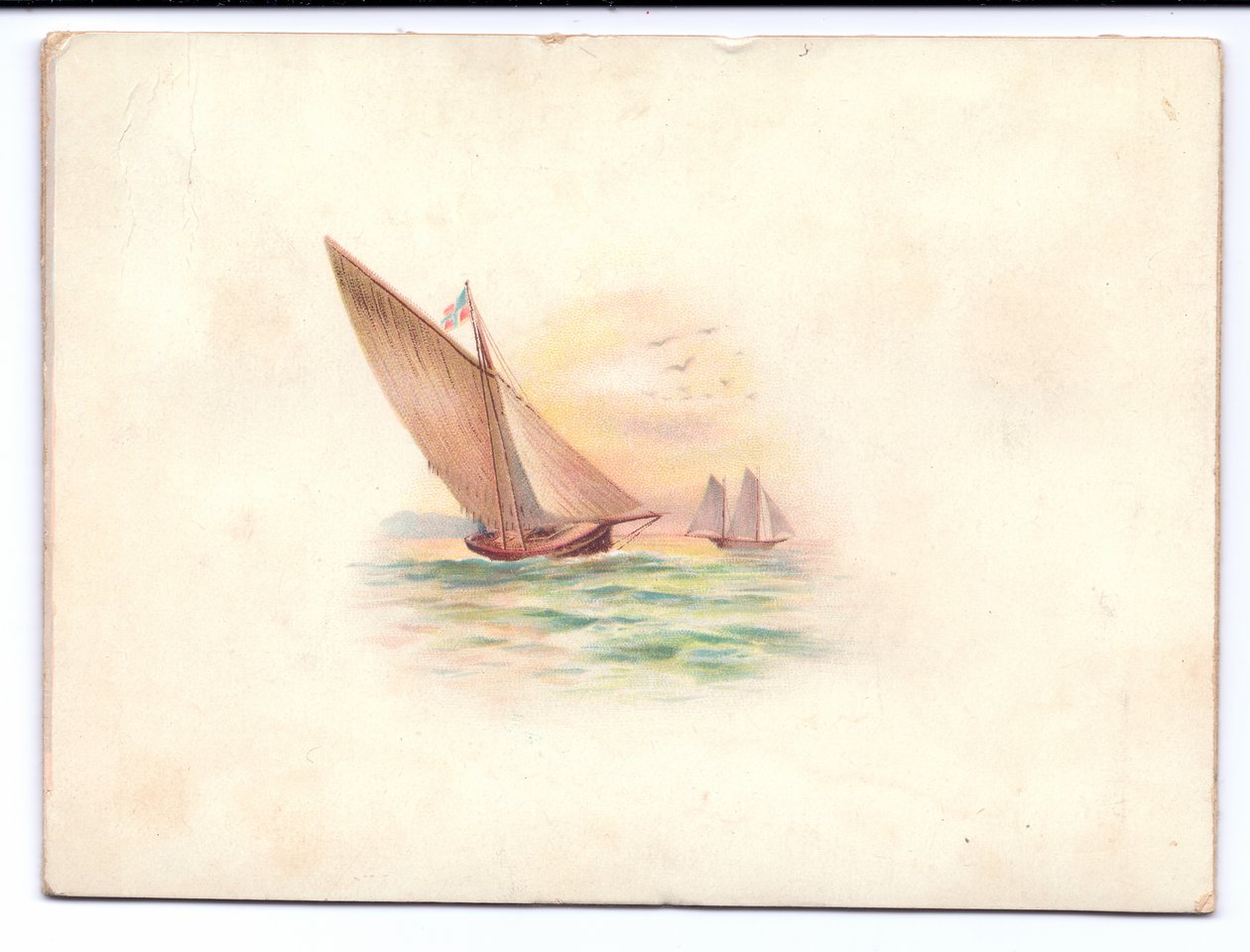 Cartolina di Capodanno vittoriana con yacht che navigano al chiaro di luna, c.1895 da English School