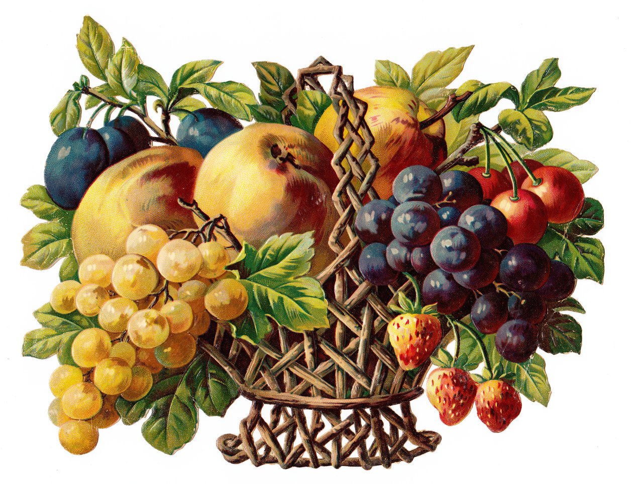 Rilievo vittoriano di scarto di carta di un cesto di frutta, 1880 circa (litografia a colori) da English School