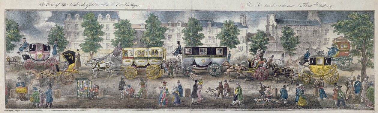 Veduta dei Boulevards di Parigi con le nuove carrozze, 1828 da English School