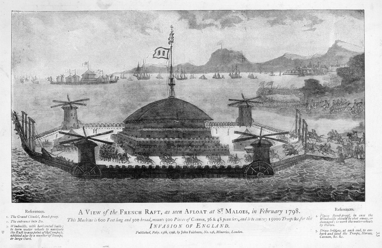 Veduta della zattera francese a St. Malo, febbraio 1798 da English School