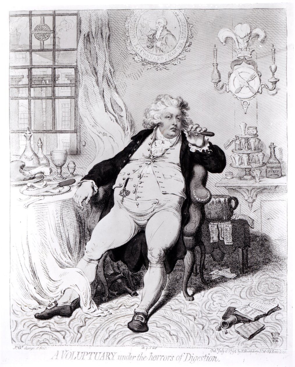 Un voluttuoso sotto gli orrori della digestione, pubblicato nel 1792 da English School