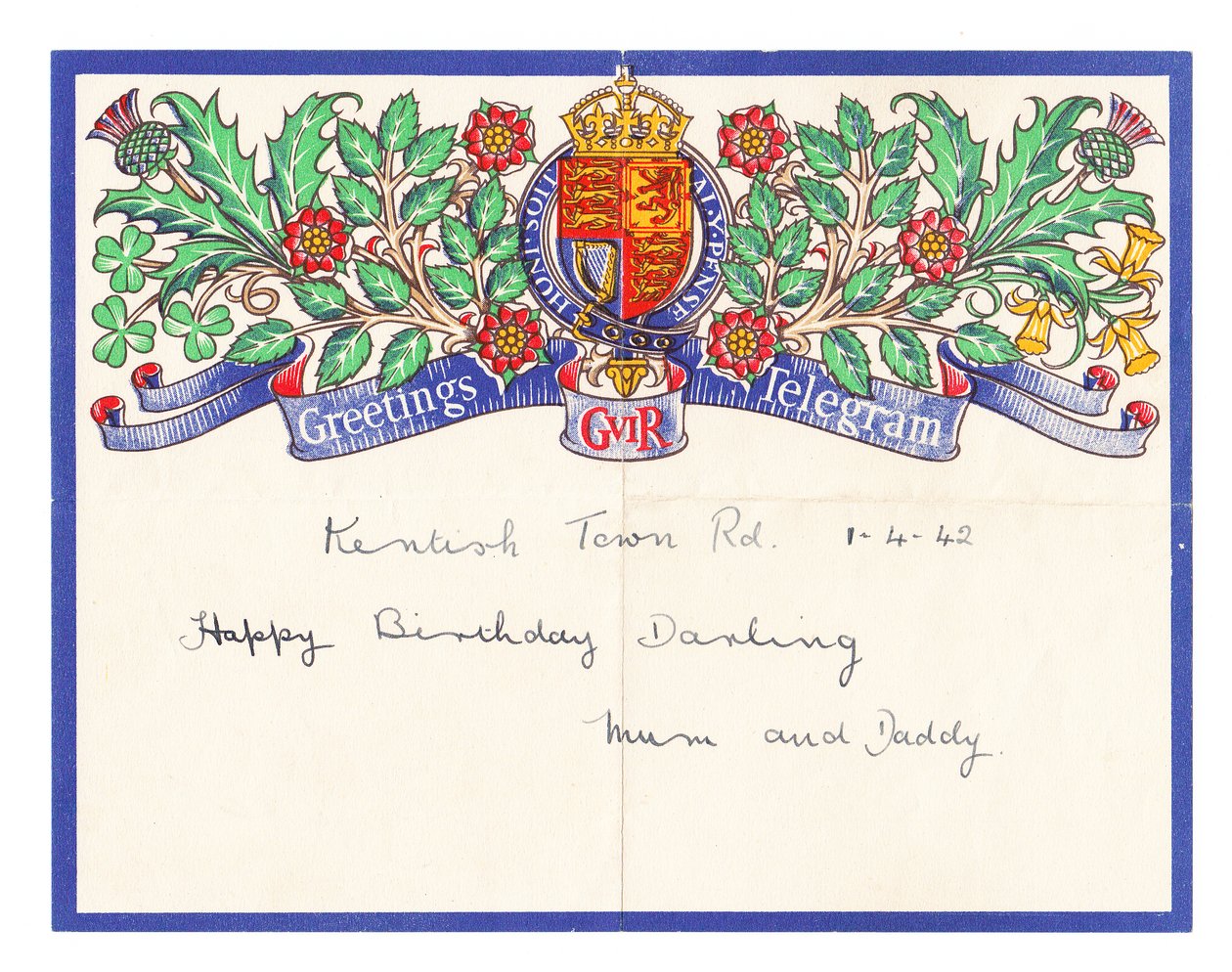 Telegramma di auguri di compleanno, c.1942 da English School