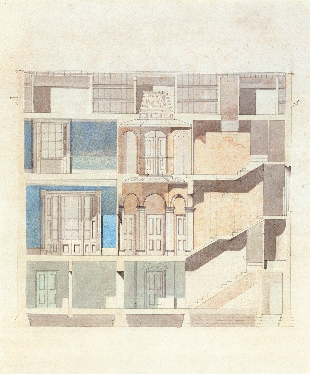 Sezione trasversale di un progetto per un interno di casa classica, c.1840 da English School