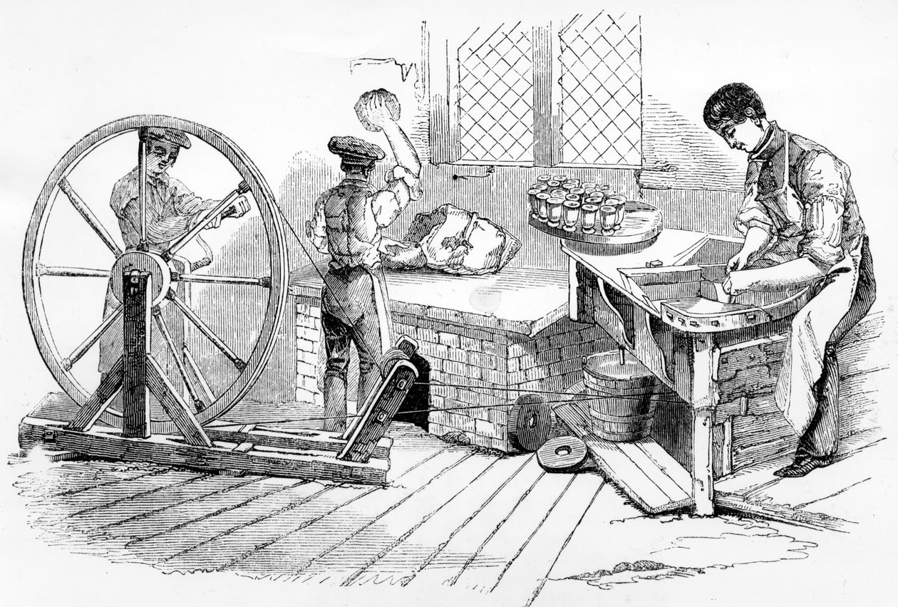 Una giornata alle fabbriche di porcellana reale, Worcester, 1843 da English School