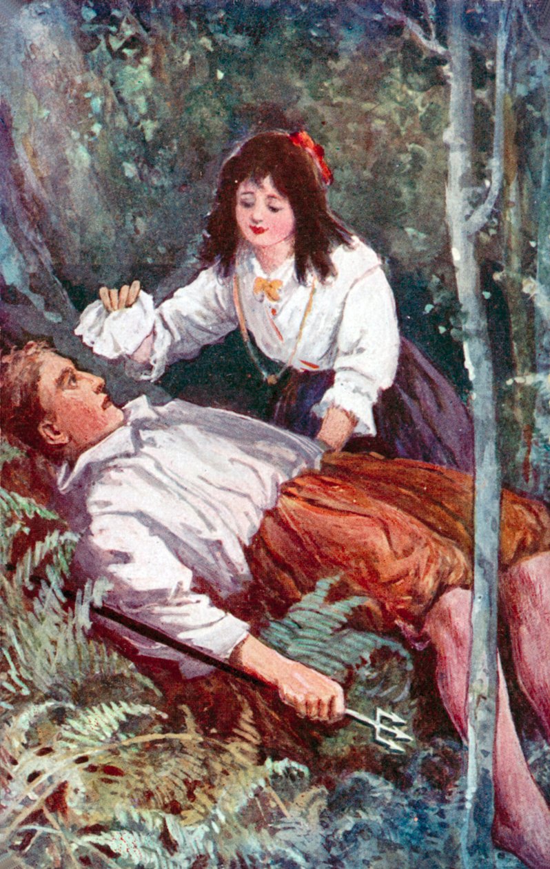 "Una bambina era inginocchiata al mio fianco" (litografia a colori) da English School