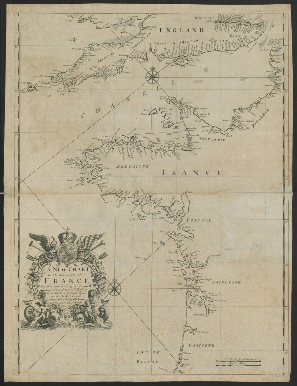 Una nuova carta delle coste della Francia, insieme al Canale della Manica, c.1730 da English School