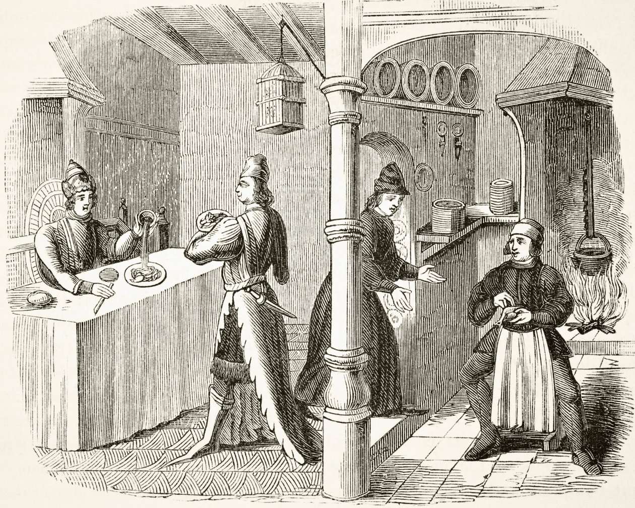 Una tipica sala da pranzo e cucina del XV secolo, da 