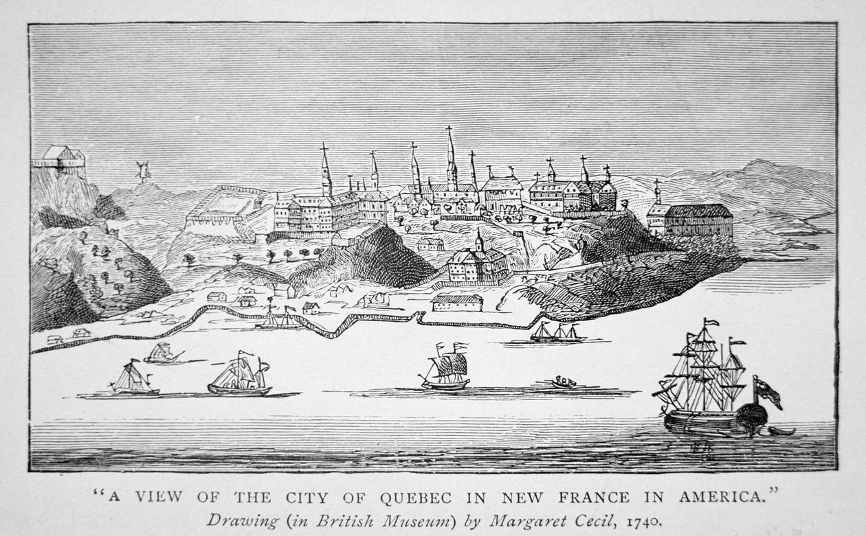 Veduta della città di Quebec nella Nuova Francia in America da English School