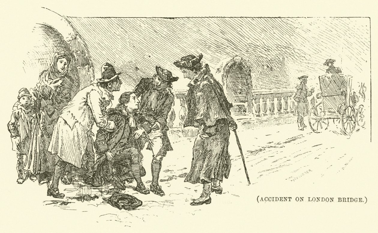 Incidente sul ponte di Londra (incisione) da English School