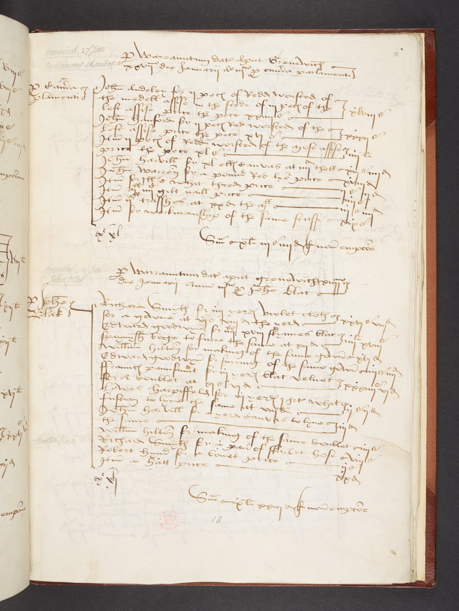 Conti di Andrew Windsor, il custode del Grande Guardaroba, Egerton MS 3025 f.18r da English School