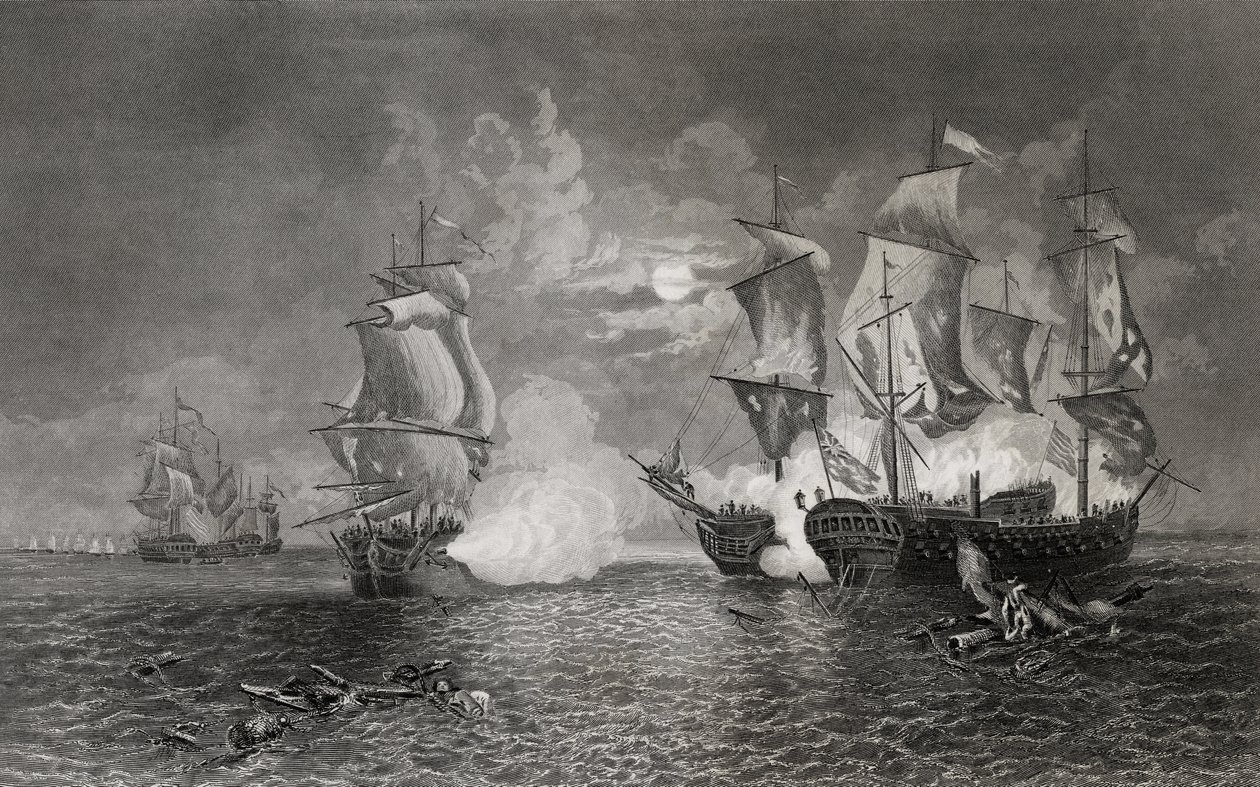 Azione tra Bonhomme Richard e il Serapis, 23 settembre 1779 (incisione) da English School