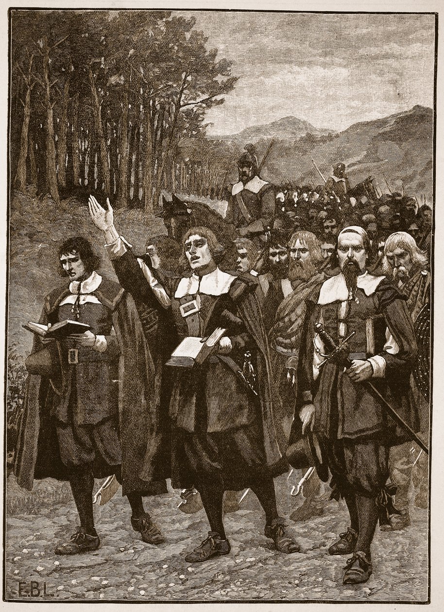 Avanzata dei Covenanters oltre il confine in Inghilterra, illustrazione da Cassells Illustrated History of England da English School