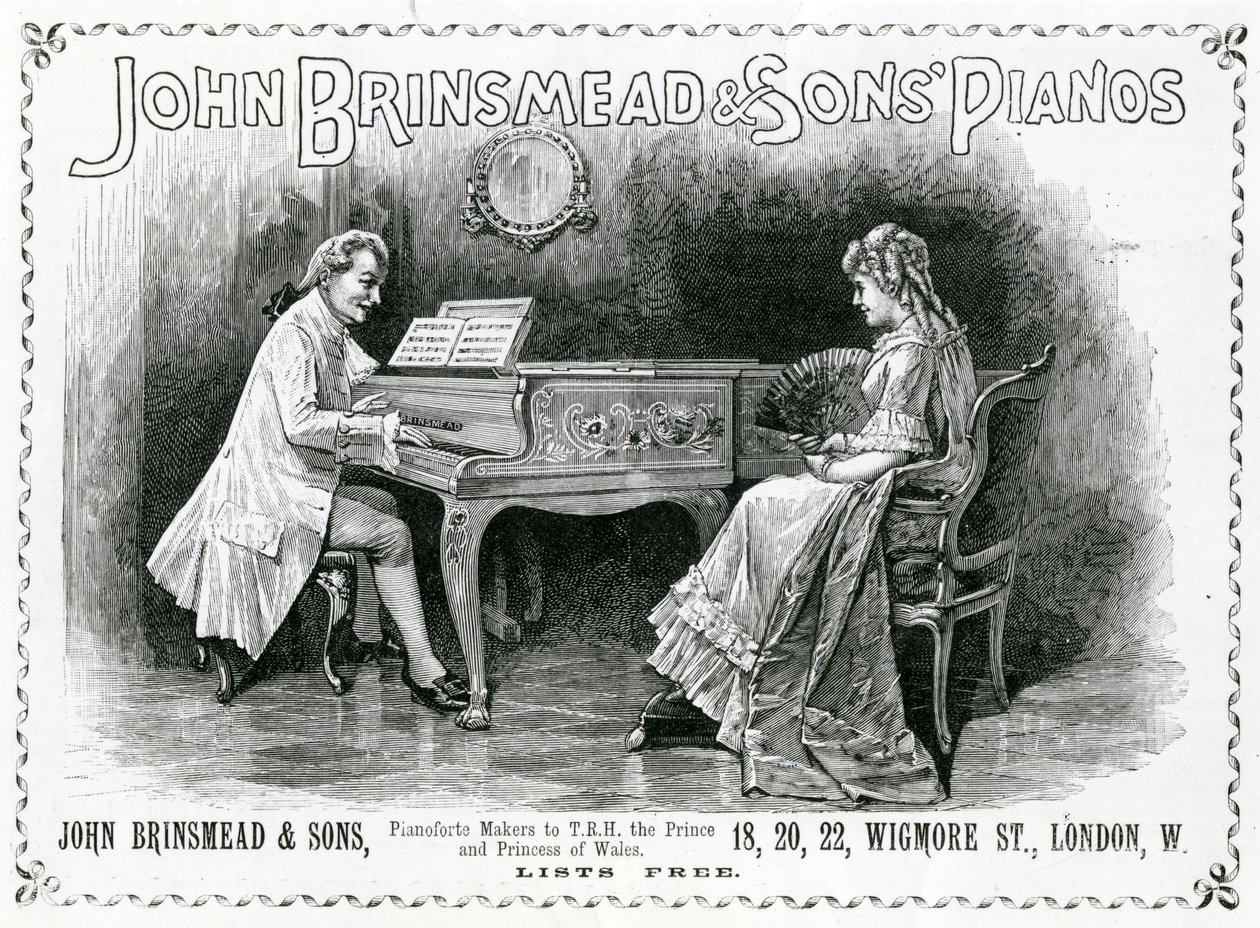 Pubblicità, John Brinsmead and Sons Pianos, Illustrazione per The Graphic, 4 luglio 1891 (incisione) da English School