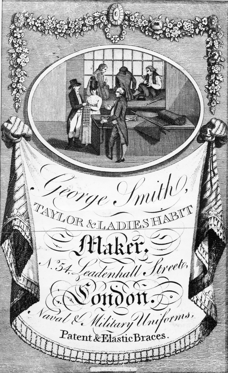 Pubblicità per George Smith, sarto e creatore di abiti per signore da English School