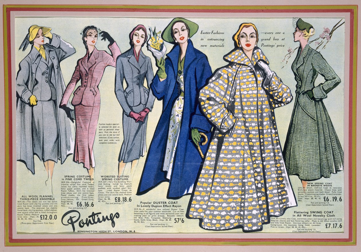 Pubblicità per la collezione primavera di Pontings, anni 