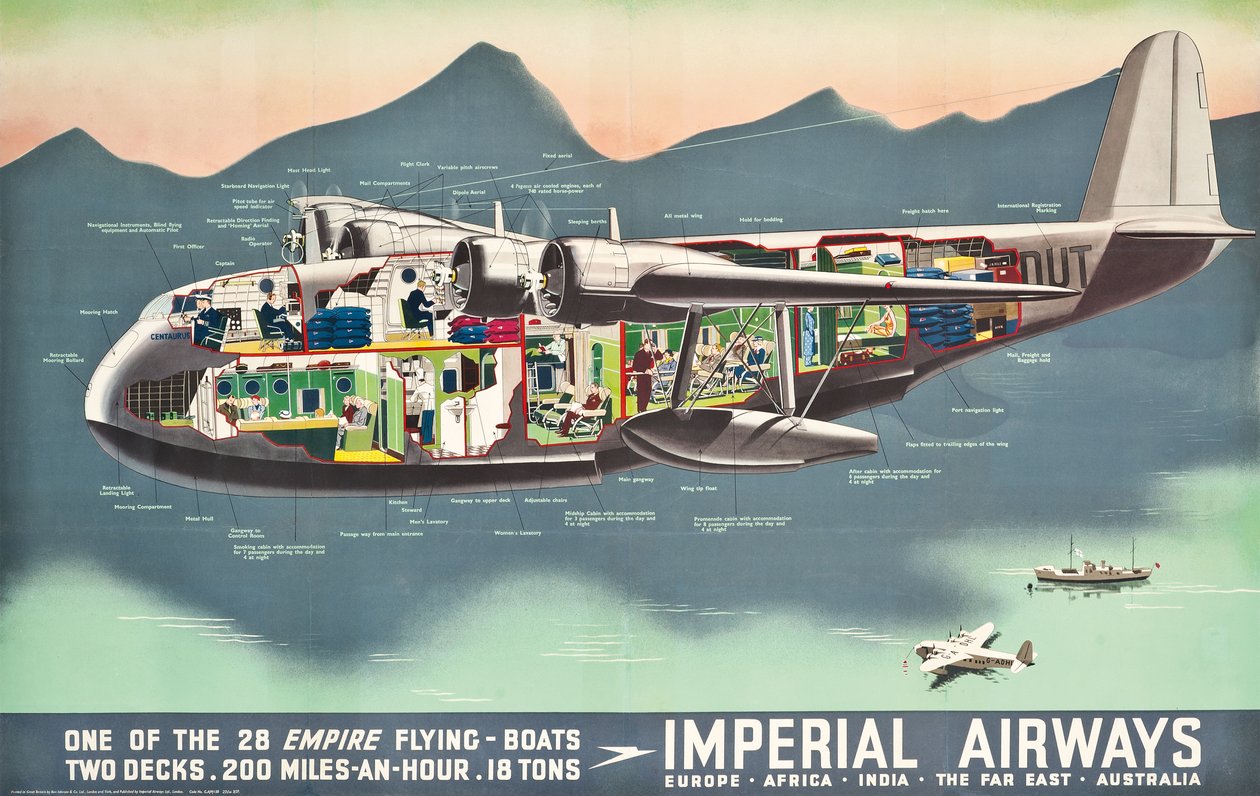 Poster pubblicitario per i "Flying Boats" di Imperial Airways, 1937 da English School