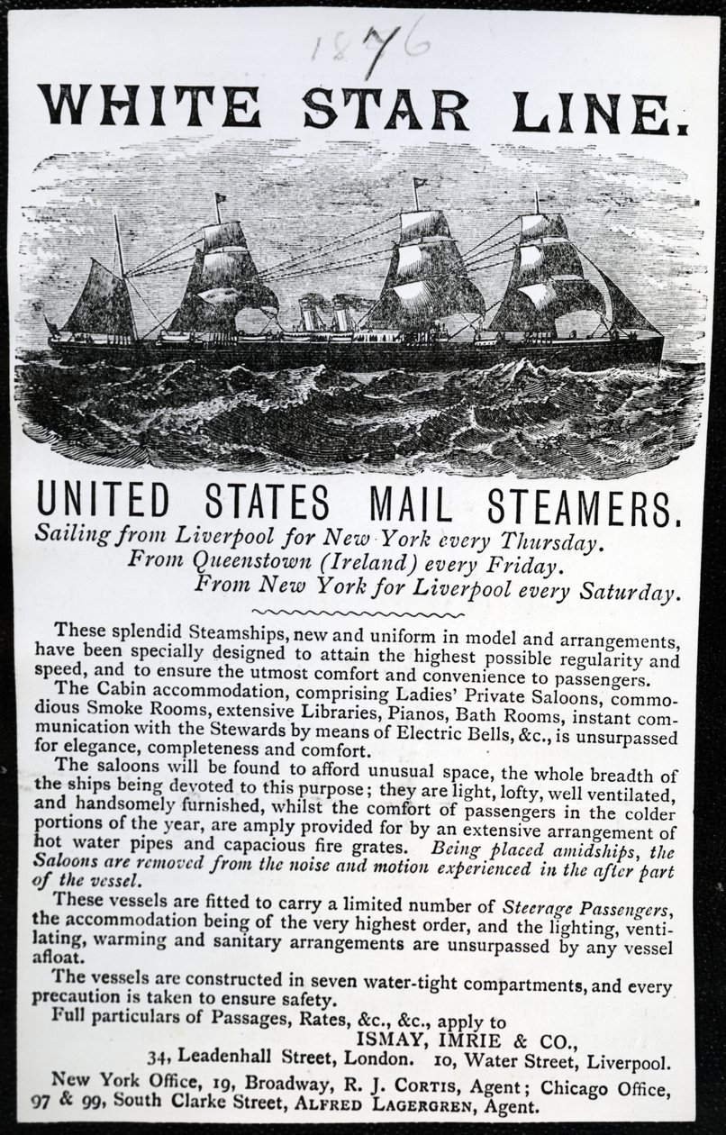 Pubblicità per la White Star Line, 1876 da English School