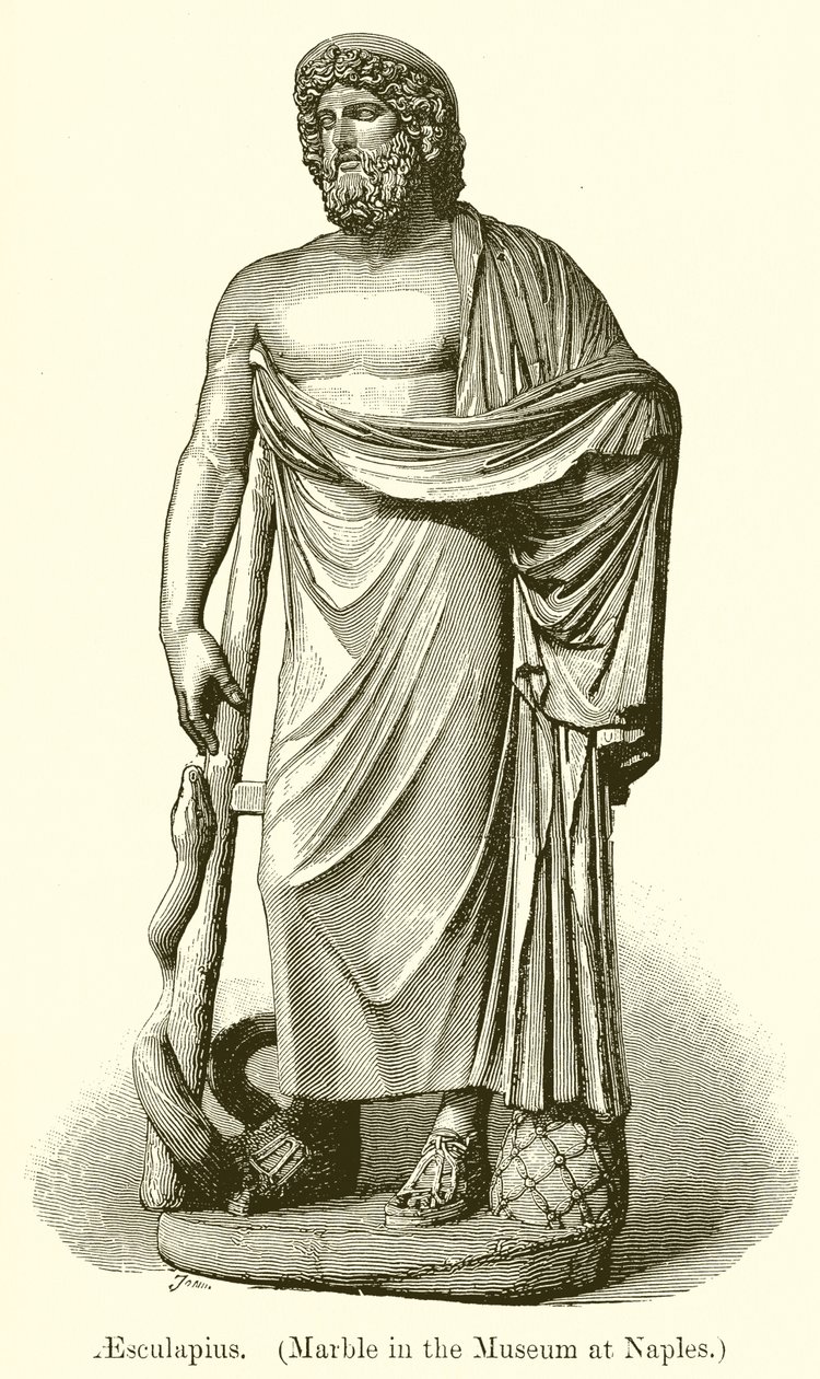 Esculapio (marmo del Museo di Napoli) (incisione) da English School