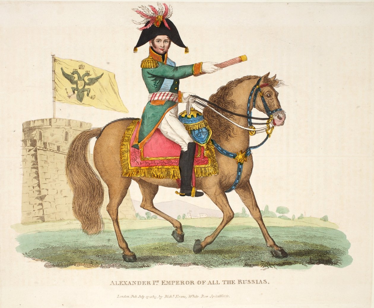 Alessandro I, Imperatore di tutte le Russie, pub. da Richard Evans, inciso da Romney, illustrazione da An Historical Account of the Battle of Waterloo di William Mudford, 1816 da English School