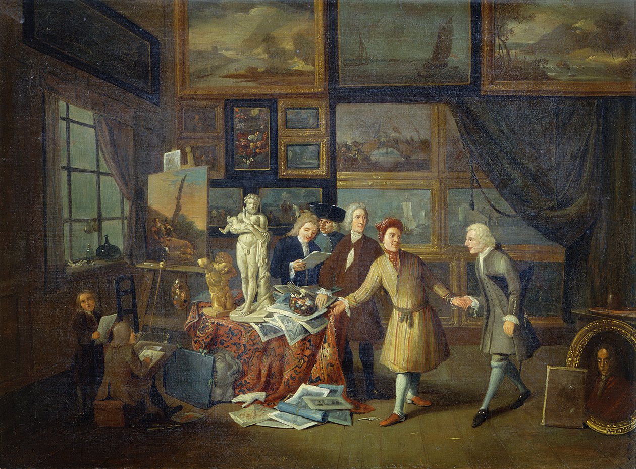 Studio di un artista, 1730 circa (olio su tela) da English School