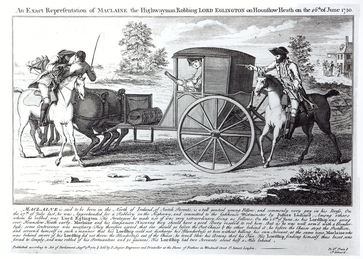 Rappresentazione esatta di Maclaine il bandito che deruba Lord Eglington a Hounslow Heath il 26 giugno 1750 da English School
