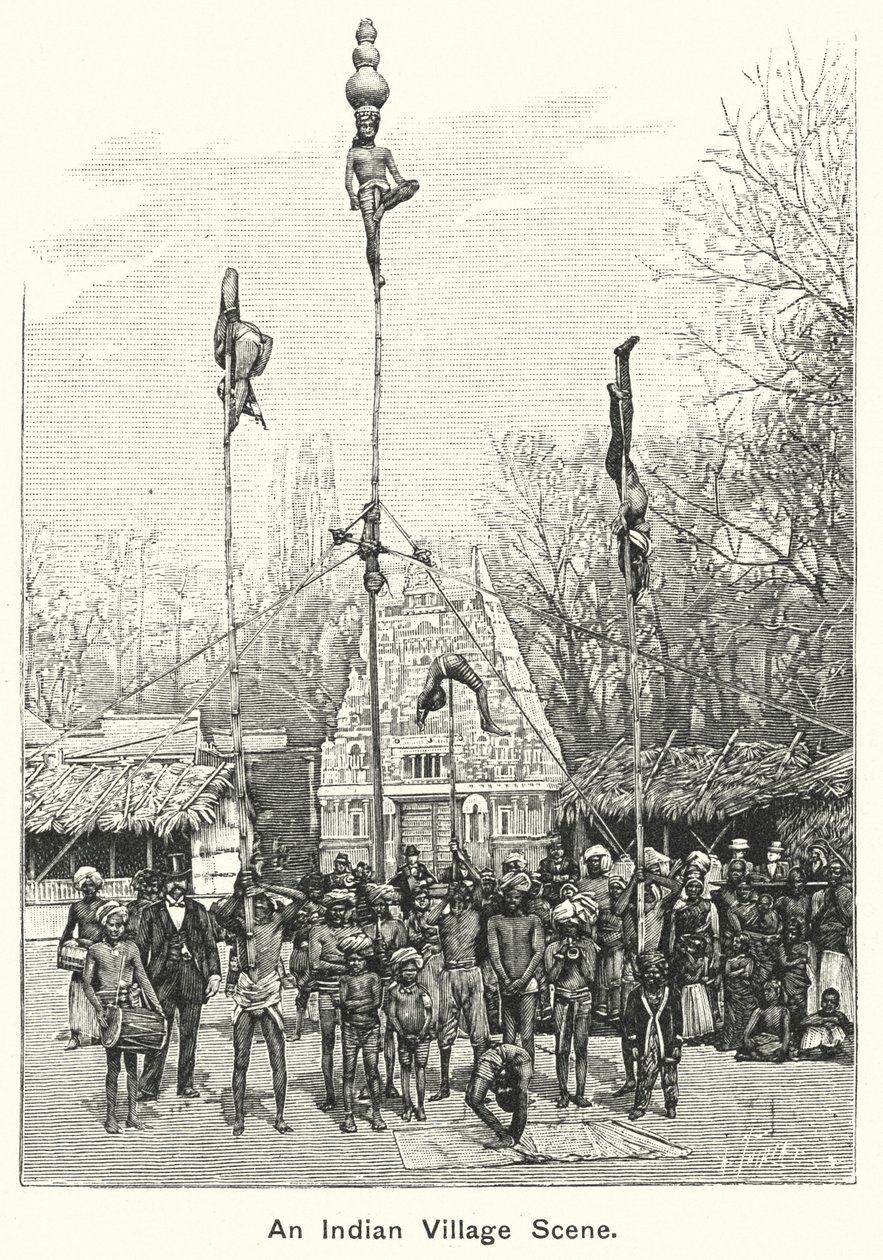 Scena di un villaggio indiano (incisione) da English School