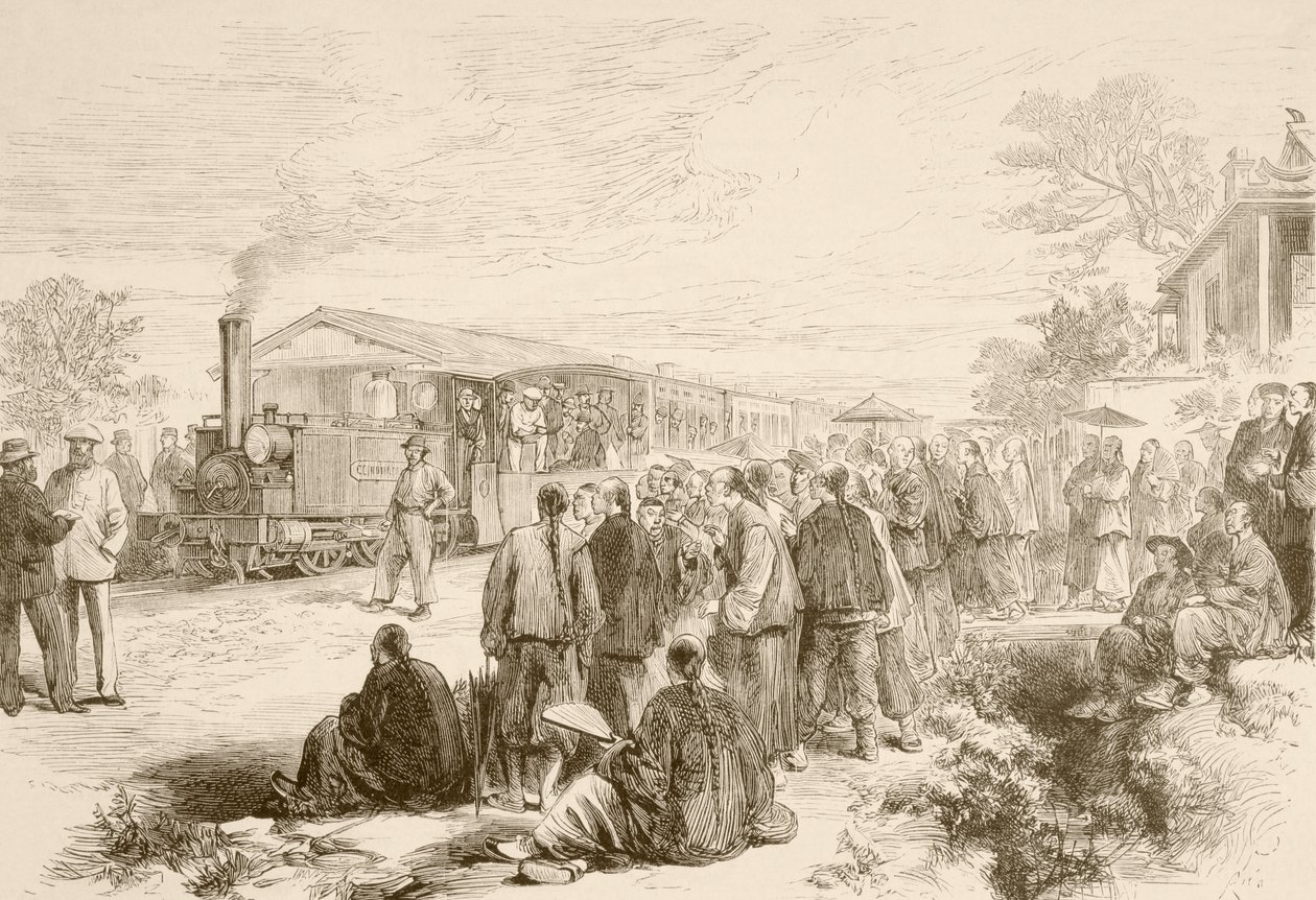 Una prima ferrovia cinese c.1880 (litografia) da English School