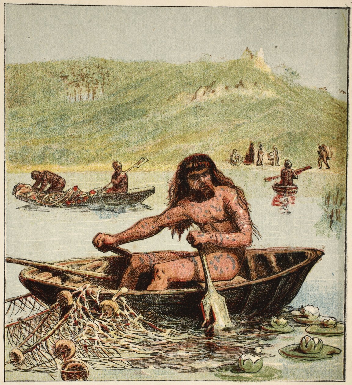 Antico britannico nella sua barca, pub. 1890 da English School