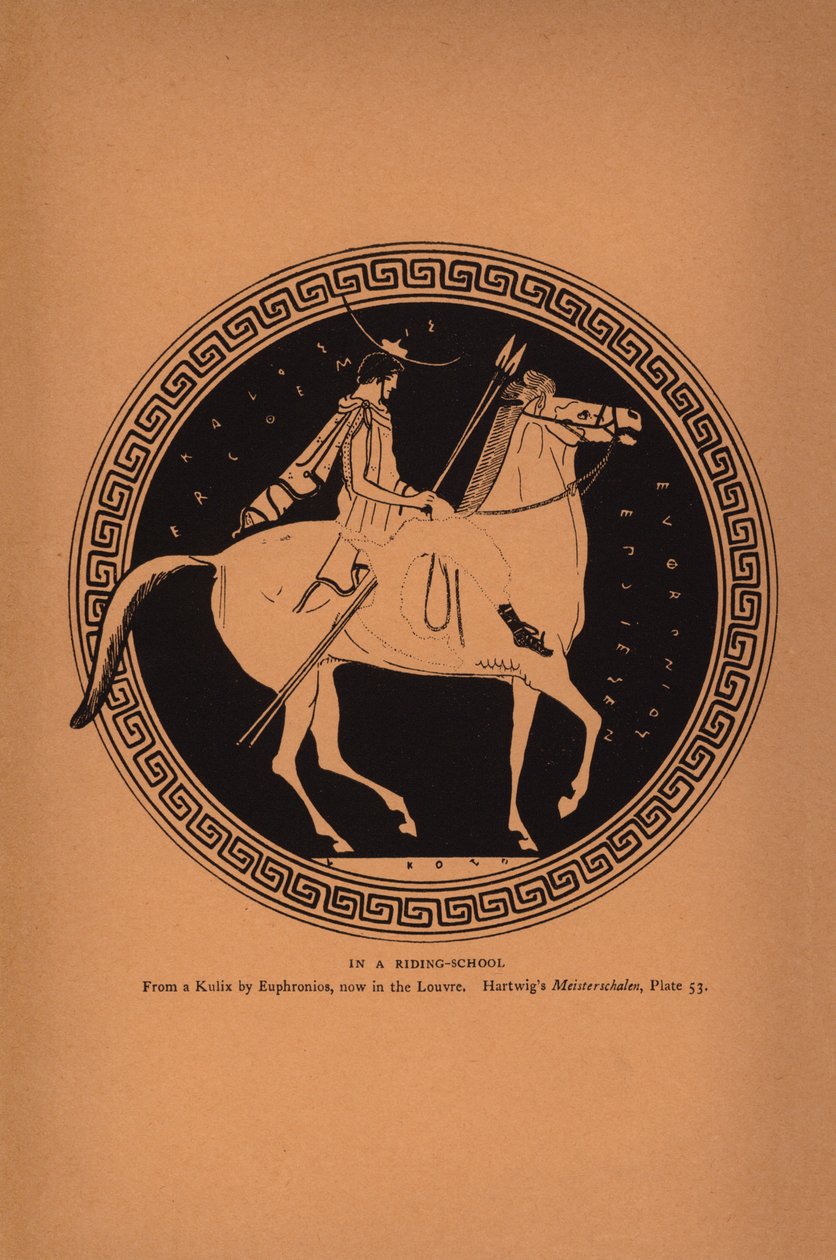 Educazione greca antica: In un maneggio (litografia) da English School