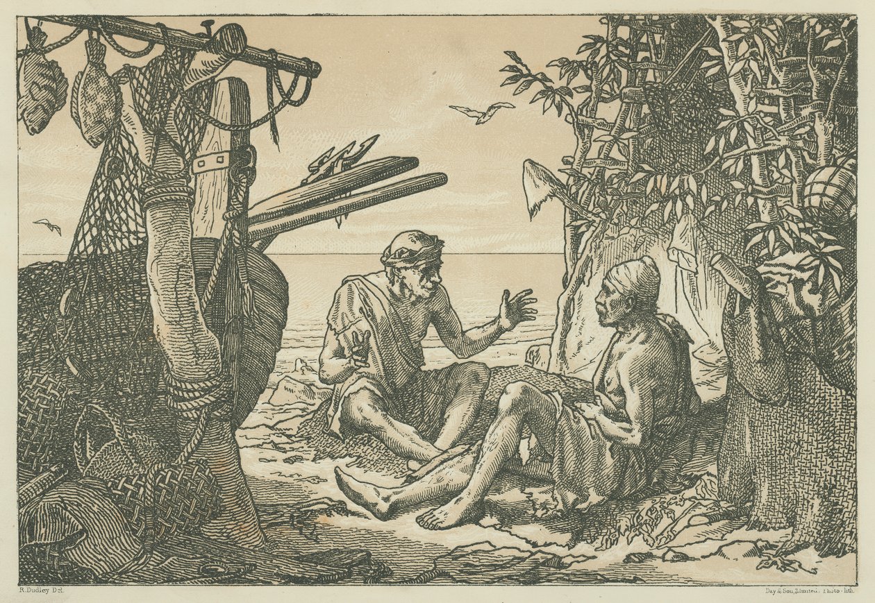 Pescatori della Grecia antica (litografia) da English School
