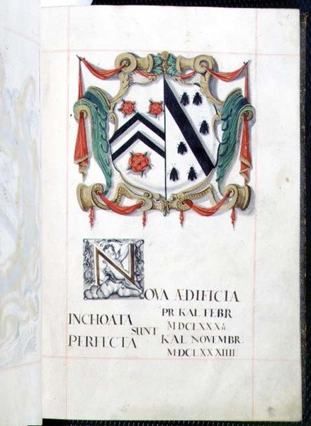 Archivio 3693 fol.2 Stemma da un libro di beneficenza di New Buildings, Oxford da English School