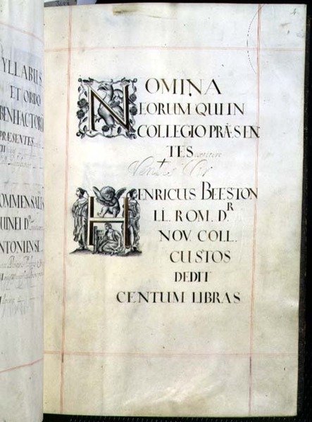 Archivio 3693 fol.4 Pagina da un libro di beneficenza del New College, Oxford da English School