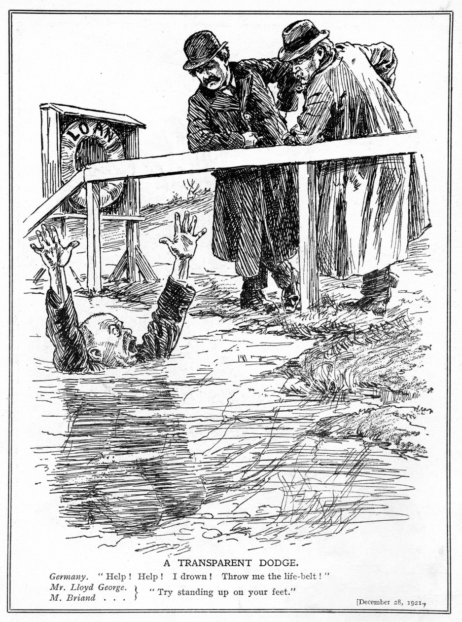 Aristide Briand e Lloyd George scherniscono la Germania che affoga, dicembre 1921 da English School